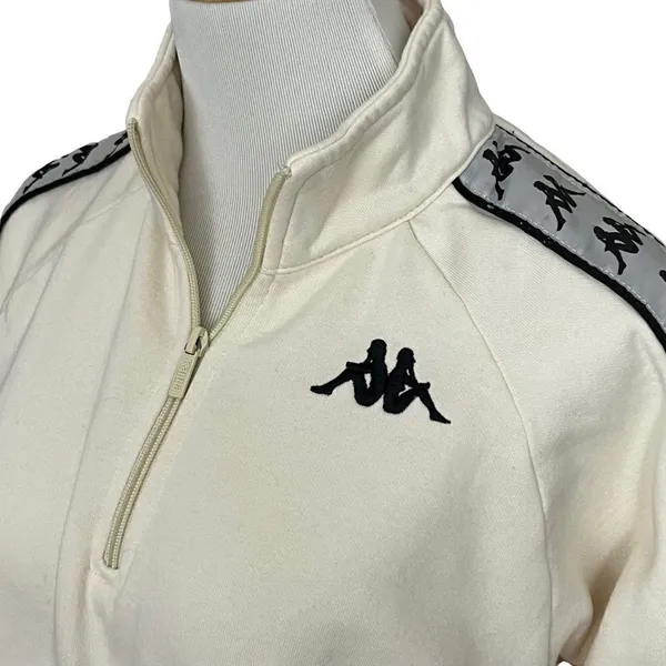 Kappa Cream Cropped Quarter Zip Logo Tape Pullover S - Image 4