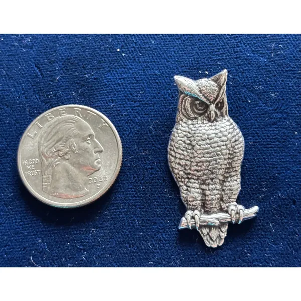 Vintage Sterling Silver Perched Owl Pendant Slide 1.5"x 1" Wisdom Luck - Image 3