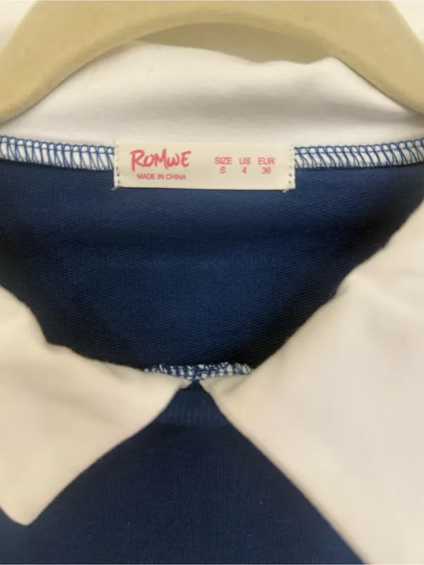 ROMWE Boston Blue Pullover Sweatshirt with White Collar women Size Small - Image 3
