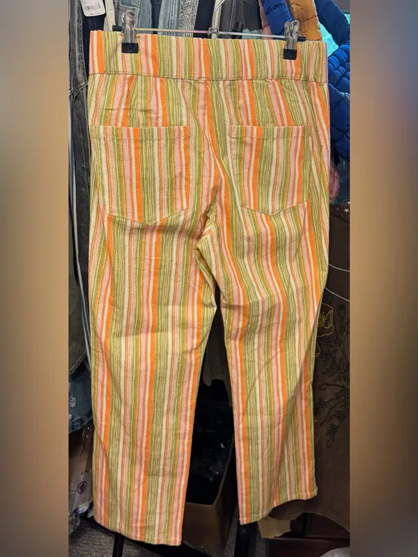NWOT Free People In My Feelings Stripe Slim Flare Crop Pants - green combo - S - Image 8