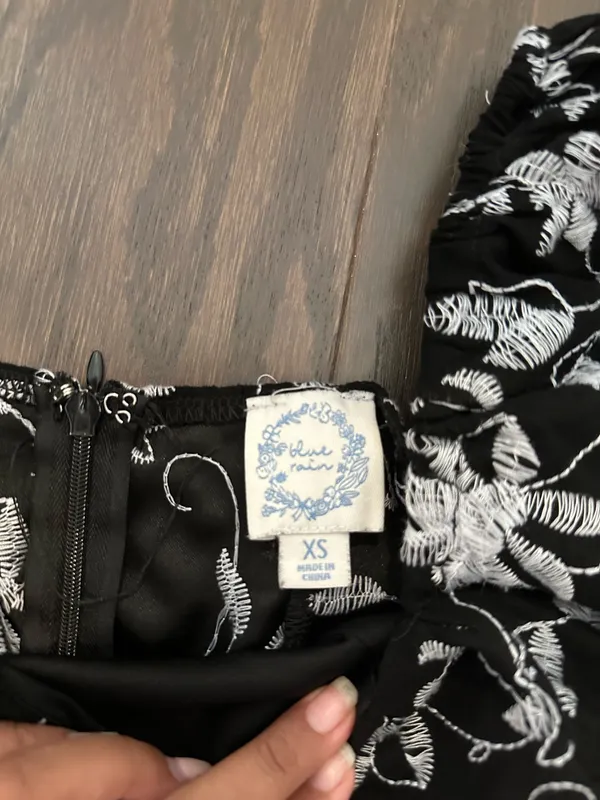 Blue Rain Black And White Floral Puff Sleeve Mini Dress Size XS - Image 2