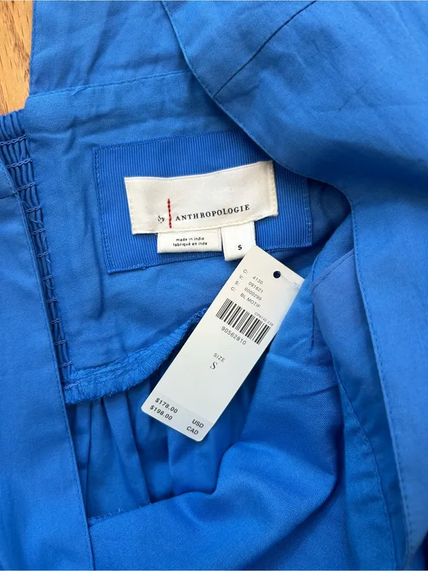 NWT Anthropologie The Helena Square Neck Tiered Ric Rac Blue Motif Dress Small S - Image 5