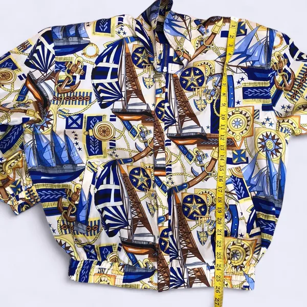 Vintage Retro FUDA International 100% Silk Bomber Jacket Blue Nautical Celestial Astrology Whimsy Whimsigoth Abstract Quirky Size L - Image 4