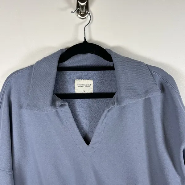 Abercrombie & Fitch Drama Collar V-Neck Cropped Sweatshirt Soft A&F Blue‎ XL - Image 3