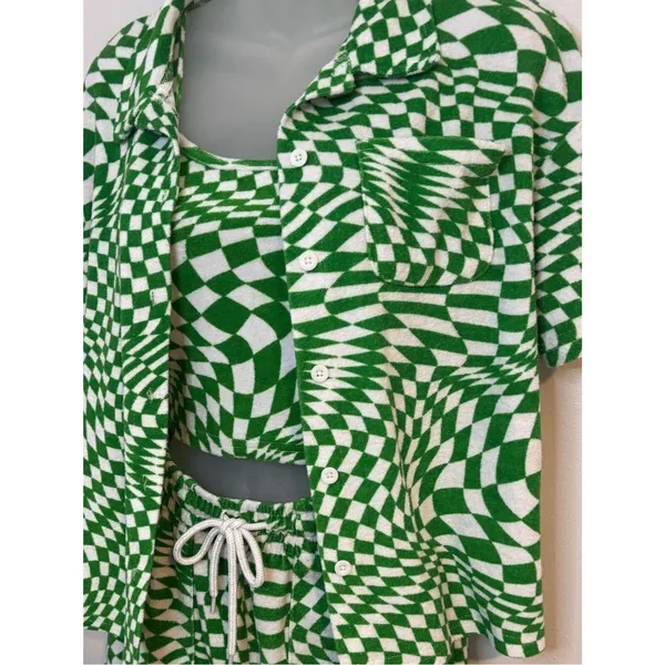 rue21 Green and White Printed 3-Piece Lounge Set Size XS - Image 4