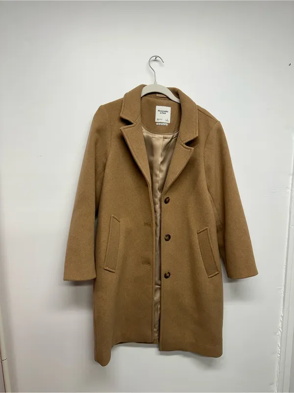 Abercrombie & Fitch Classic Women's Tan Wool-Blend Long Dad Coat - Image 9