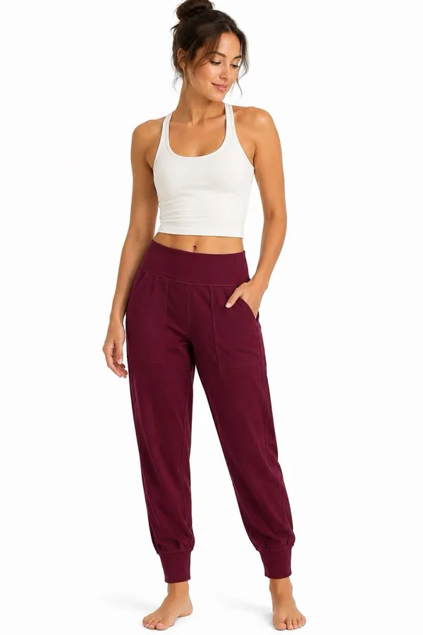 Lululemon Womens Size 8 Burgundy Jogger Pants Stretch Athletic Lounge Pockets - Image 2