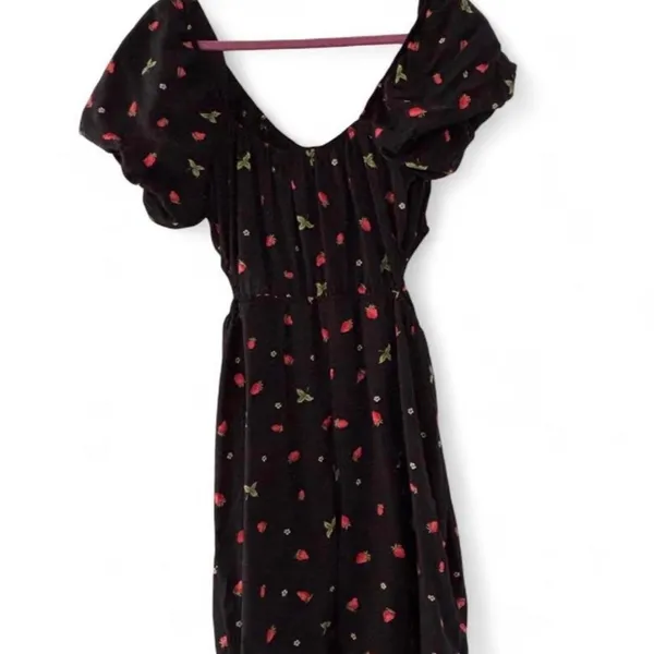 Black cut out Milk maid cottage core strawberry print dress - Image 4