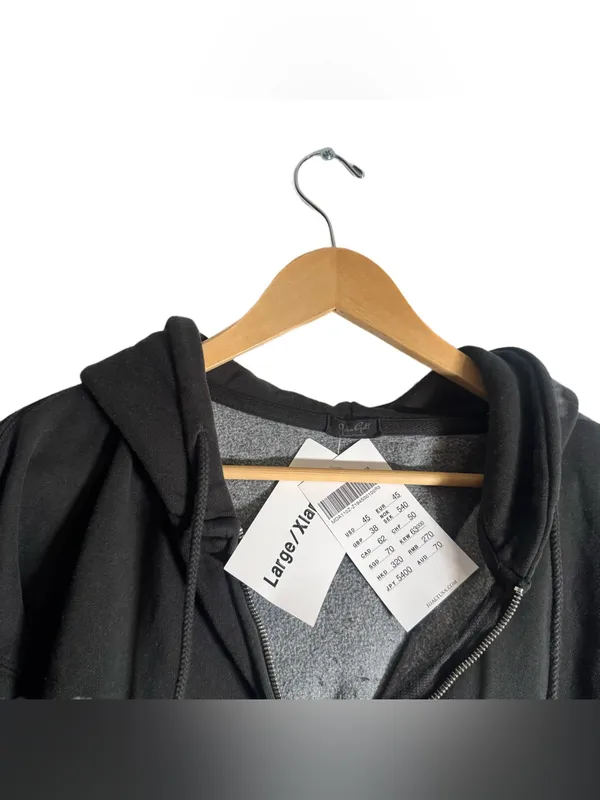 J. Galt Black Full Zip Hooded Sweatshirt Women's L/XL Oversized Casual Wear NWT - Image 5