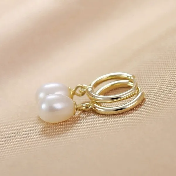 White Pearl Dangle Drop Earrings for Women - Image 3