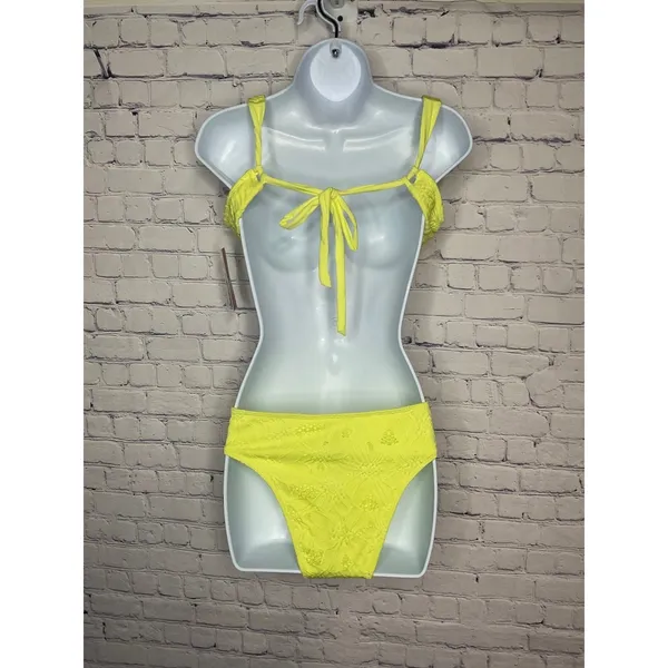 Hurley Crochet Soft Strap‎ Bikini Set Yellow Cheeky Coverage Swimsuit size XS - Image 4
