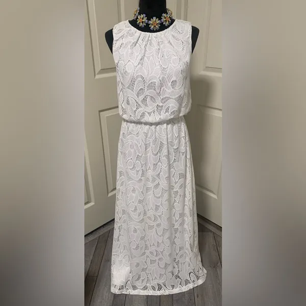 NY&C White Lace Maxi Dress Sleeveless Elegant Wedding Guest - Image 2