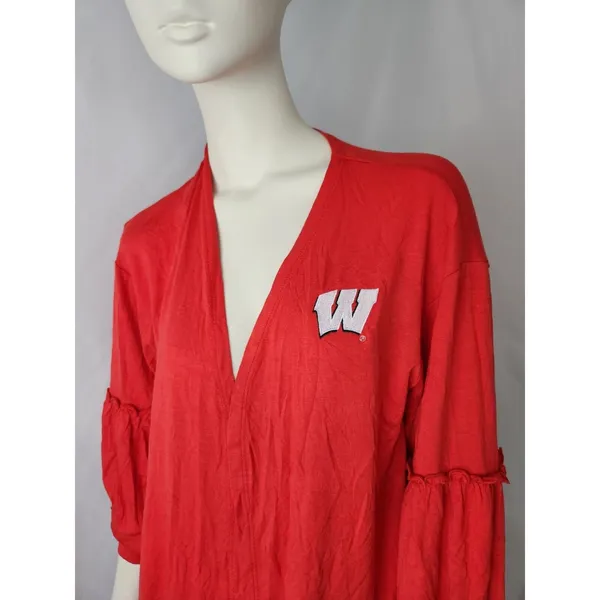 New Womens Red Wisconsin Badgers‎ Bubble Sleeve Cardigan Sweater Shirt MEDIUM - Image 3