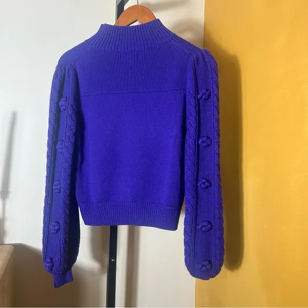 Anthropologie Maeve Kiara Textured Mock Neck Sweater‎ Merino Wool Purple Size XS - Image 6