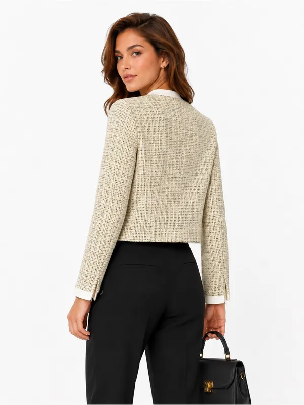 Zara Yellow Metallic Tweed Cropped Jacket - Image 2