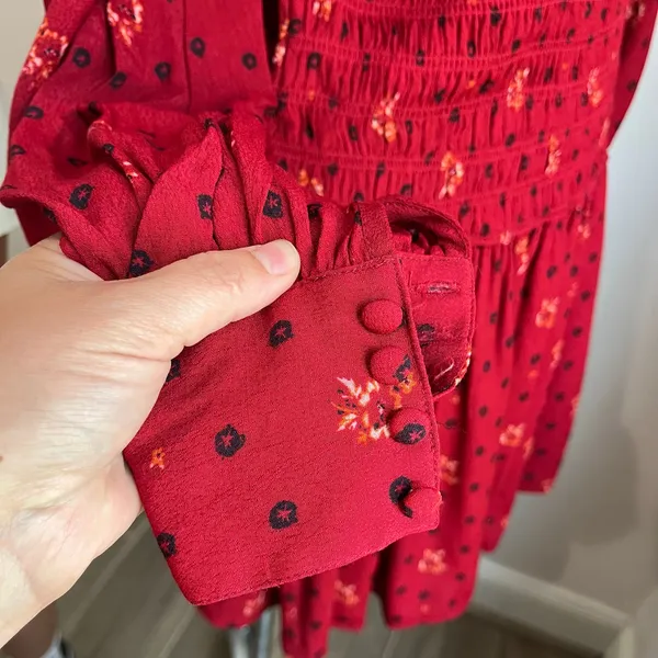 Free People Ruby Combo Two Faces Smocked Mini Dress Red Boho‎ Small NWT - Image 7