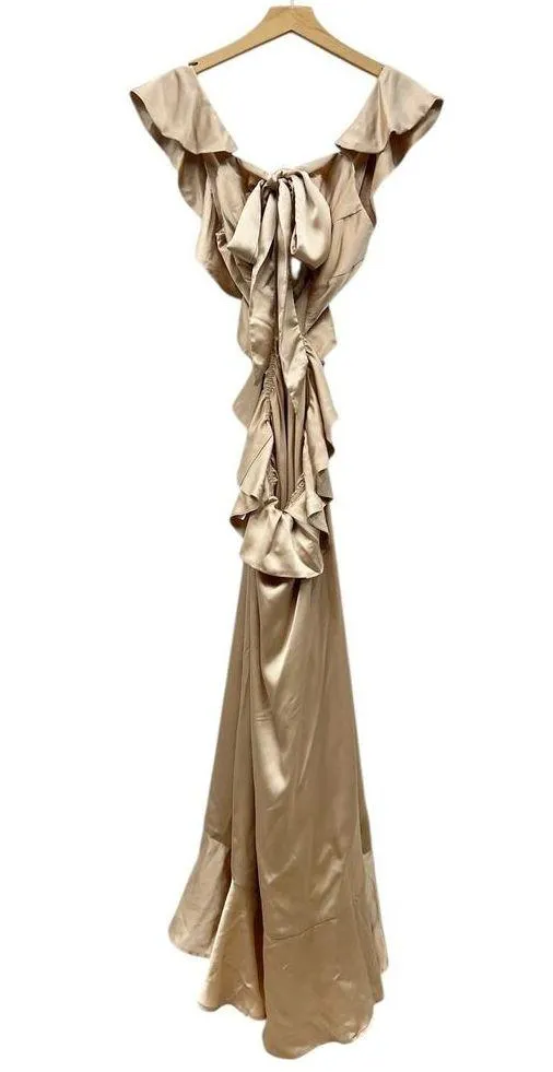 Show Me Your Mumu Cut-out Ruffled Zoey Midi Dress in Champagne Luxe Satin XS - Image 9