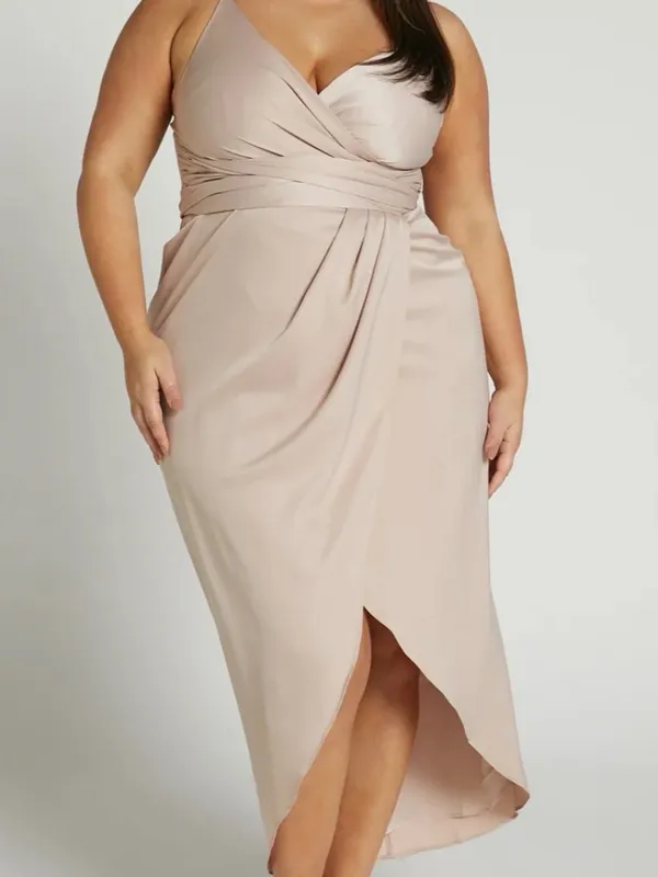 Showpo Wrap Tie Tulip Hem Dress Champagne Size 16 - Image 4