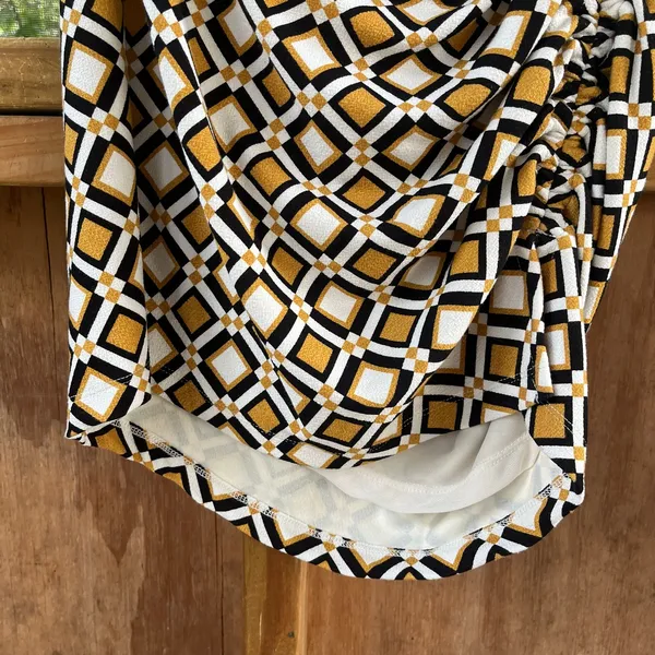 Anthropologie Maya Ruched Cowl Neck Dress Yellow Geometric Print Size MP. NEW! - Image 6