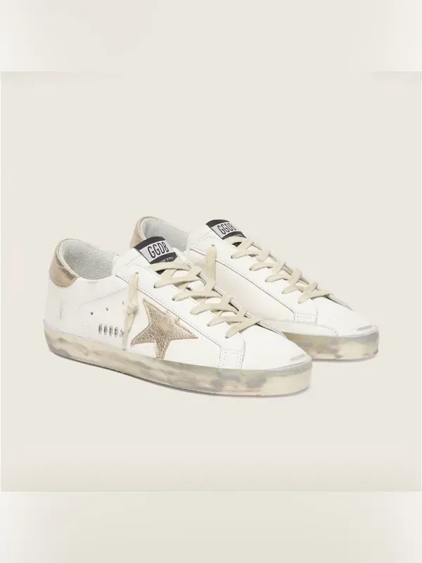 Golden Goose Super Star Sneakers w/ Gold Sparkle Foxing & Metal Stud Lettering - Image 2