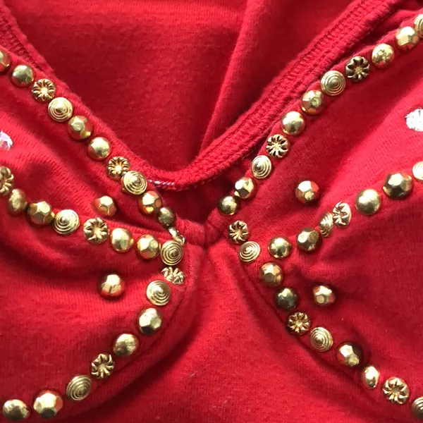🛍️Red bodycon short dress w/mirrors and gold beads S - Image 6