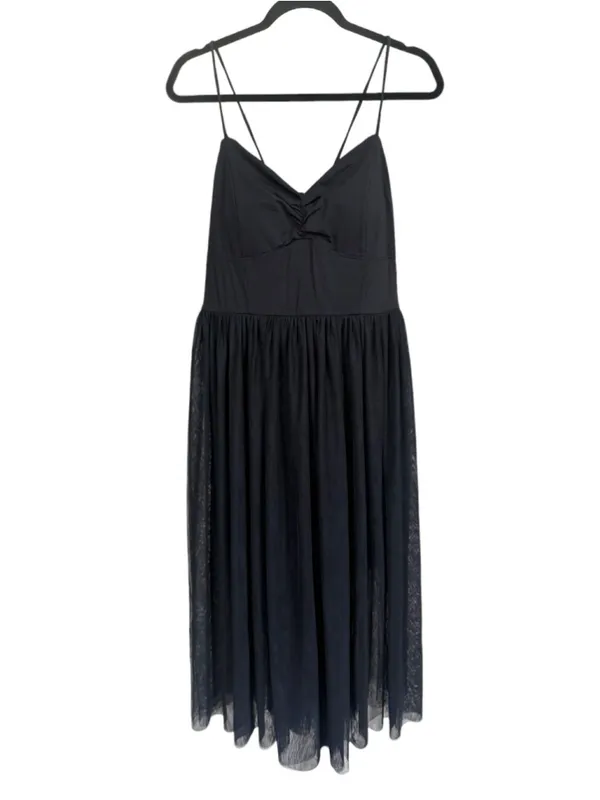 Size XL Halara V Neck Ruched Lace Up Contrast Mesh Midi Casual Dress - Image 3
