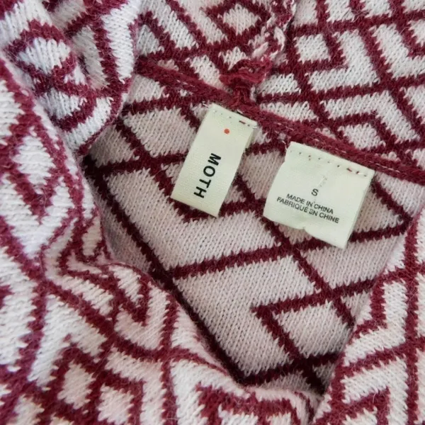 Anthropologie MOTH Galena Cowl Neck Sweater Maroon Pink Jacquard Geometric Small - Image 11