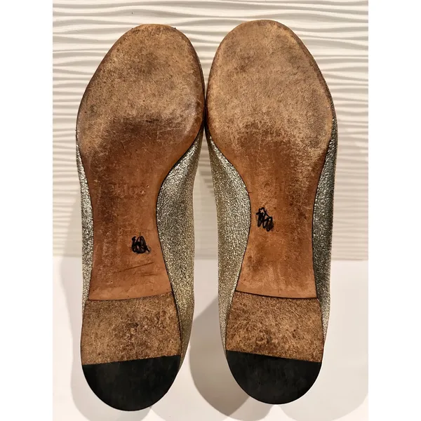 Chloé Lauren Ballet Flats‎ Womens 38.5 Gold Scalloped Metallic Leather - Image 4