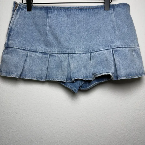 Lioness Revolve Women Miracle Micro Mini Skirt Skort Denim Blue Pleated Y2K‎ - Image 2