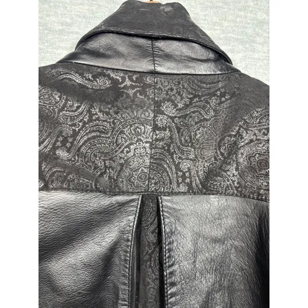 Global Identity G-III Womens Black Leather Paisley Embossed Trench Coat Duster L - Image 8