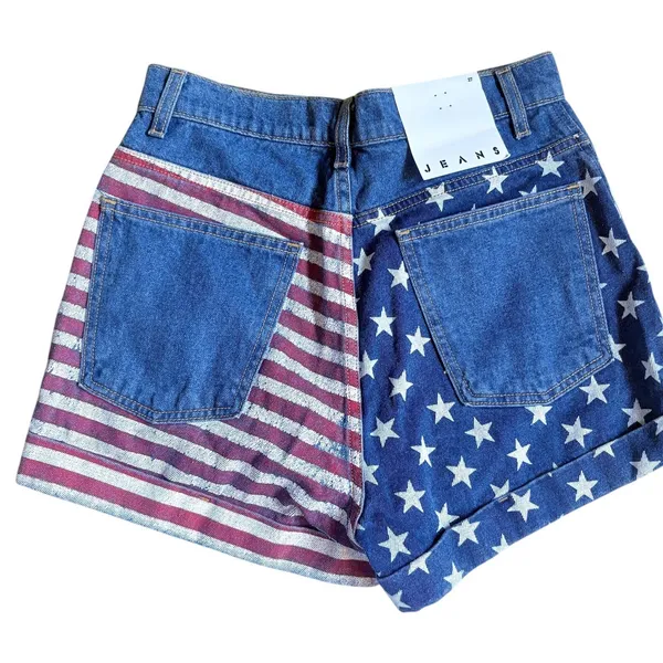 American Apparel NWT USA Flag Denim Shorts Med Stone Wash Indigo RSADM303SP 27 - Image 3