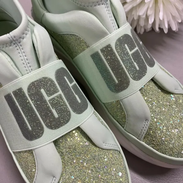 Ugg Sneaker Glitter Chunky Mint Green Spellout Graphic Strap Shoe Womens Size 7 - Image 2