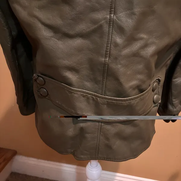 Vintage Women's Green Leather Jacket Button‎ Front Zip - Image 4
