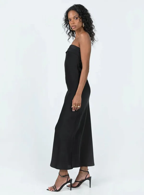 Black Strapless Midi Dress - Image 4