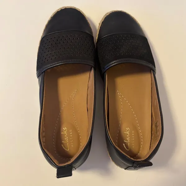 Clarks Artisan Leather Slip On Espadrille Loafer Flats Black Womens Size 7.5 - Image 3