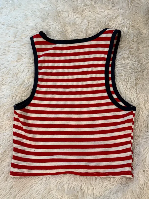 Le LIS Red & White Striped Ribbed Tank with Navy Trim - Image 4