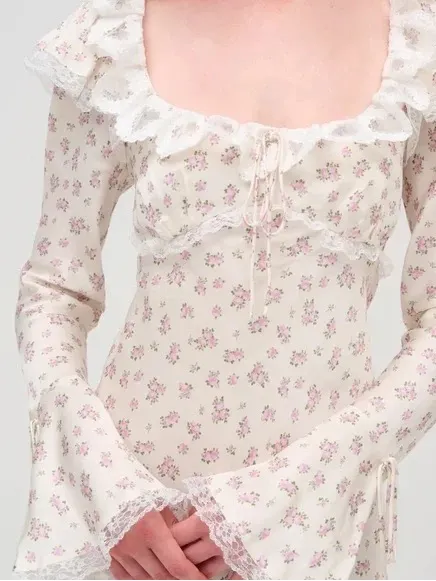 For Love and Lemons Pastel Fields Pink Rose Midi Dress NWT Size Medium - Image 2