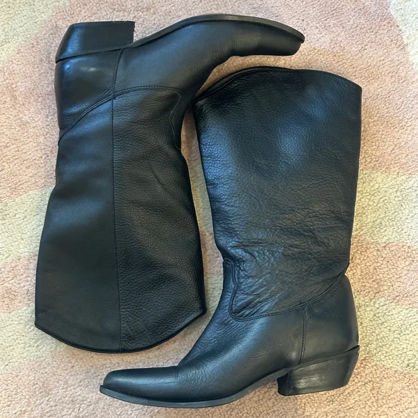 VTG‎ Bootalinos Black Leather Western Boots Mid-Calf Cowboy Riding Style Retro - Image 5