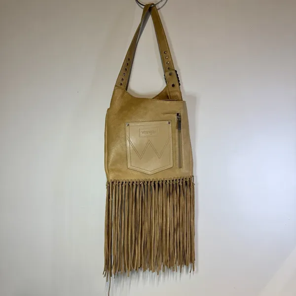 Wrangler Brown Fringe Studded Shoulder Bag Zip Closure Inner Pockets Western - Image 3