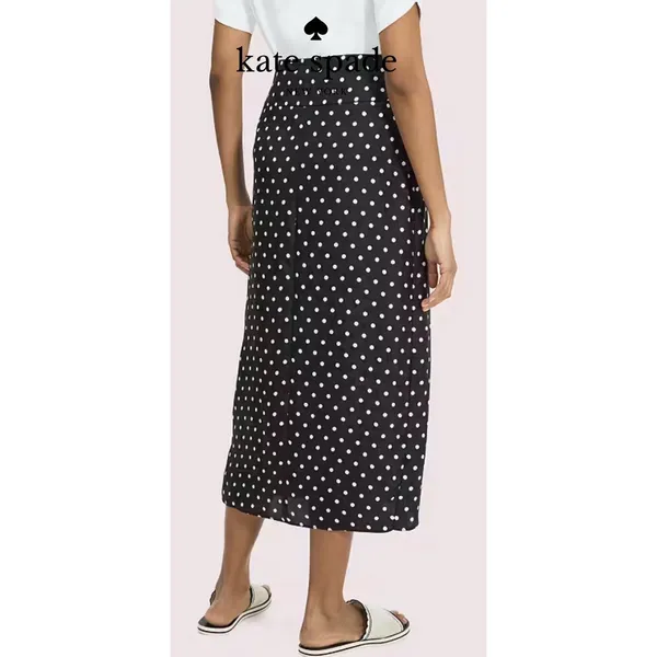 Kate Spade Polka Dot Silk Blend Midi Skirt Black White Cabana Size 2! - Image 3