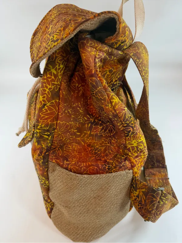 Taaluma Batik Backpack‎ Boho Cottagecore Travel Daypack Brown Floral - Image 3