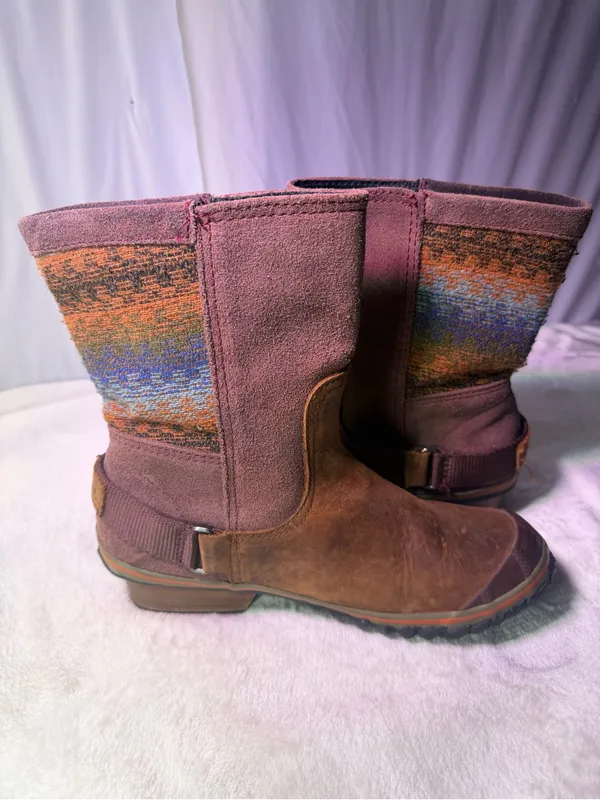Sorel Women's Brown & Burgundy Leather Suede Mid-Calf Boot - Image 9