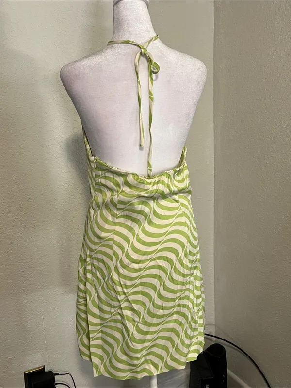 Zara Lime and White Halo Halter Mini Dress - Image 3