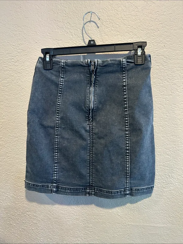 Free People Washed Grey Denim Mini Skirt - Image 4