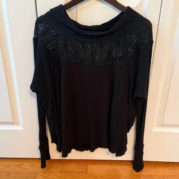 Free People Valley Waffle Knit Thermal Top in Black - Image 2