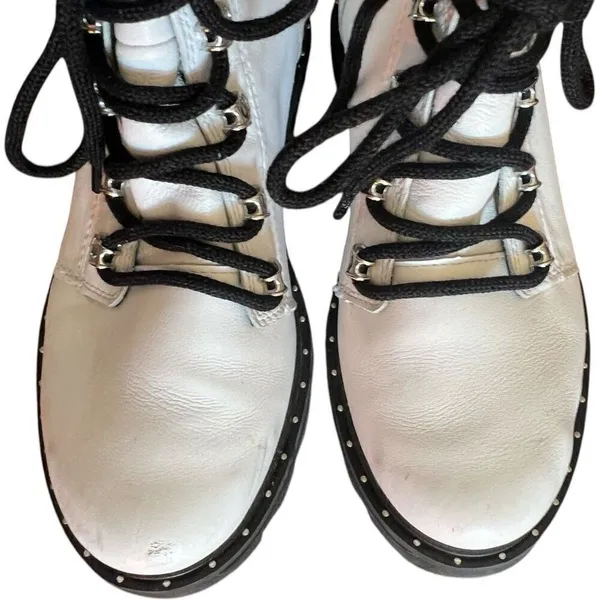 Womens Sorel Lennox White Lace Up STKD Waterproof Leather Combat Boots - Sz 9 - Image 3