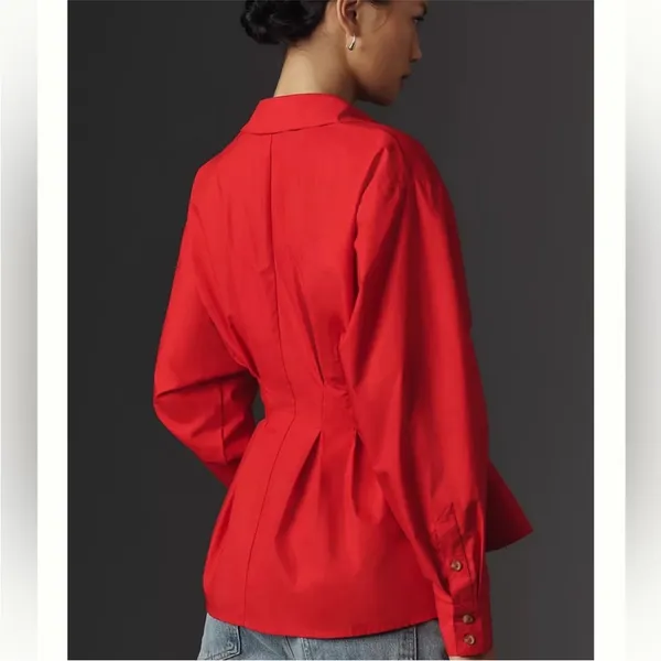 Anthropologie Belted‎ Button down red Shirt with Belt size 8 - Image 2