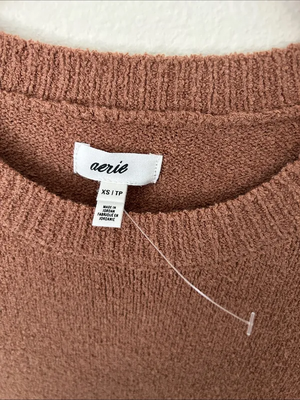 Aerie tan textured open back sweater long sleeve crop top XS cotton - Image 4