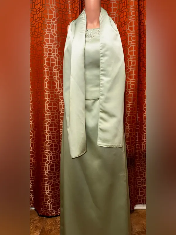 Vintage Y2K Dave & Johnny Laura Ryner Sage Green Satin Skirt Set Size 7-8 - Image 3