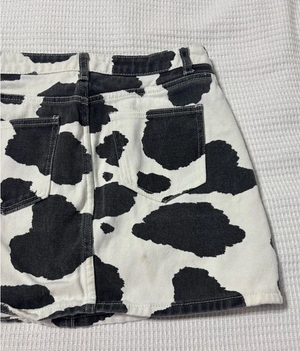 Cow Print Denim Mini Skirt Multiple - Image 3